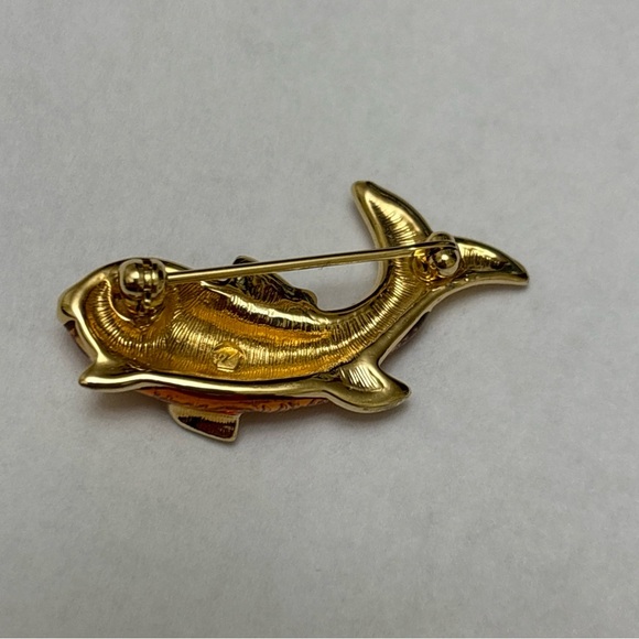 SWAROVSKI GOLD TONE RHINESTONE TROPICAL KOI FISH PIN BROOCH Vintage - Picture 3 of 4